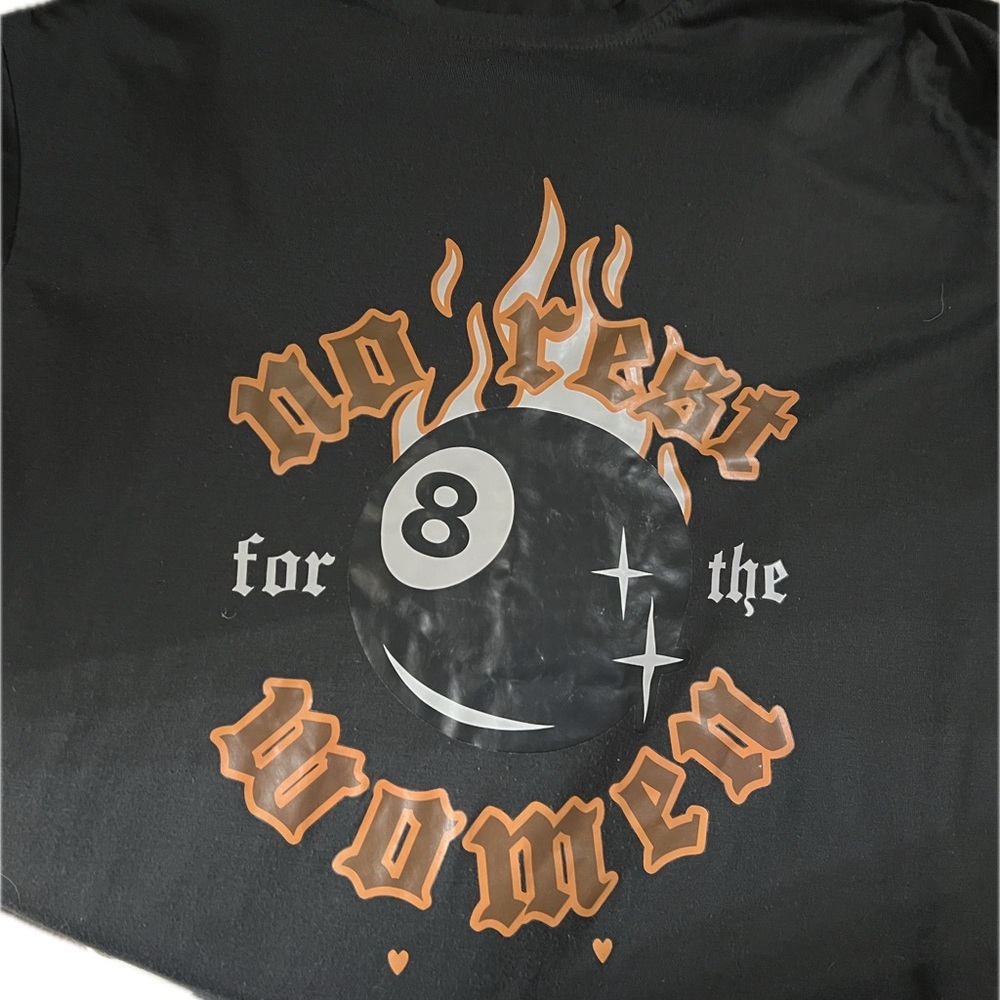 Black Graphic Tee with Orange and White Design